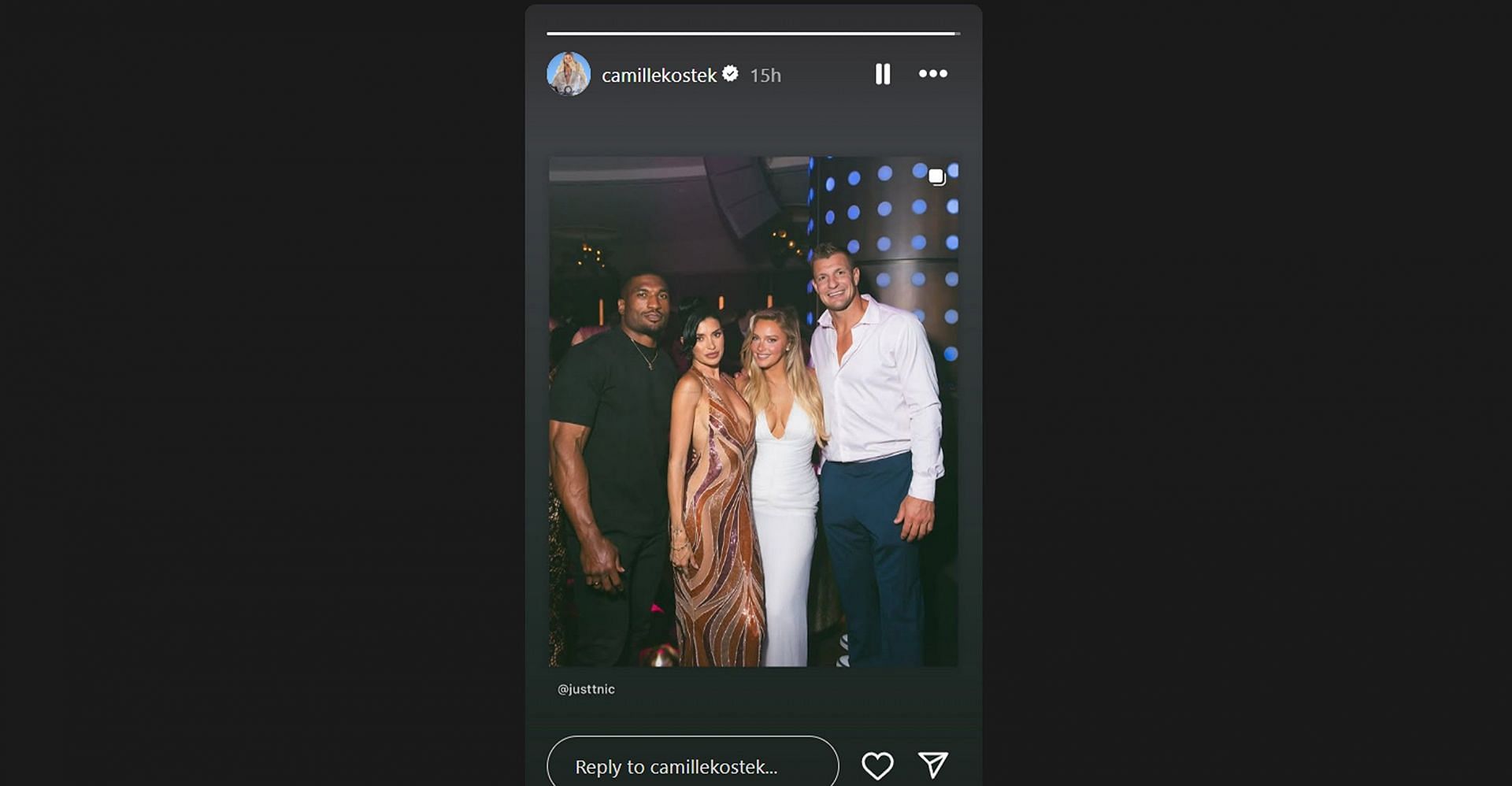Rob Gronkowski twins with GF Camille Kostek at ex-Patriots cheerleader's 2025 SI Swimsuit launch party/@camillekostek